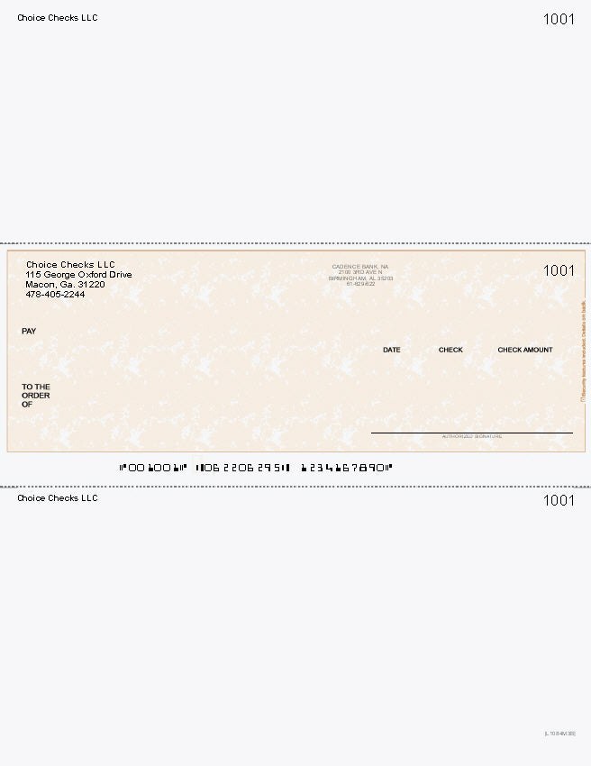 Marble Tan Imprinted Business Check in Middle - Good Security