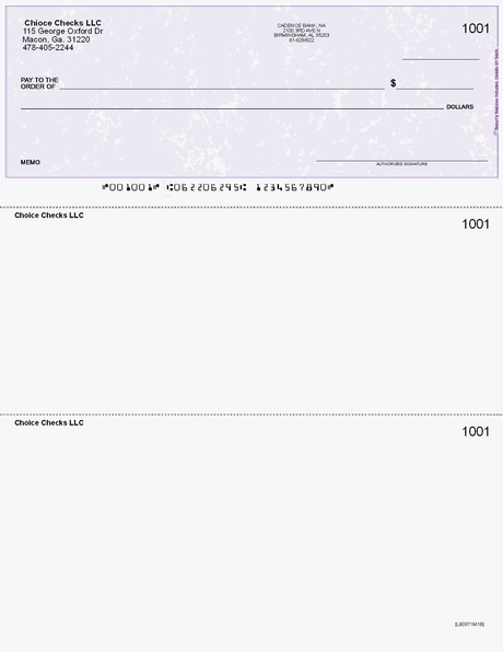 Marble Purple Imprinted Business Check on Top - Good Security