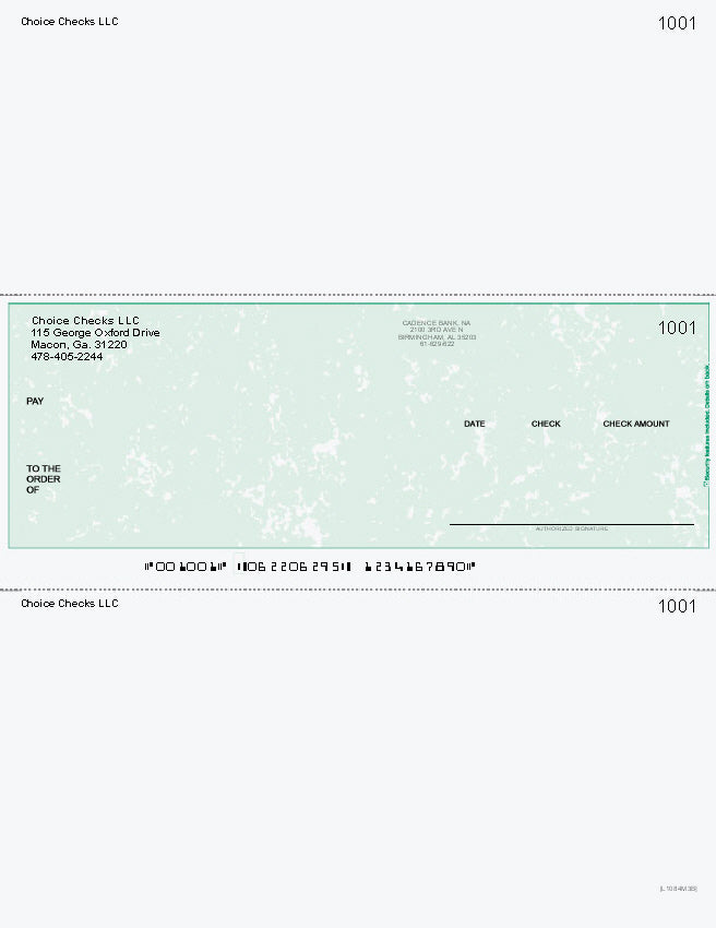 Marble Green Imprinted Business Check in Middle - Good Security