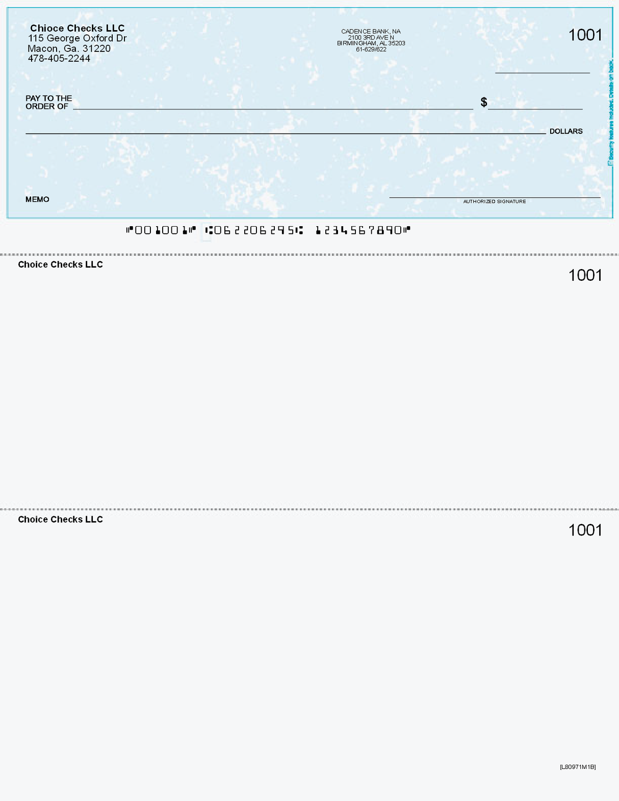 Marble Teal Imprinted Business Check on Top - Good Security