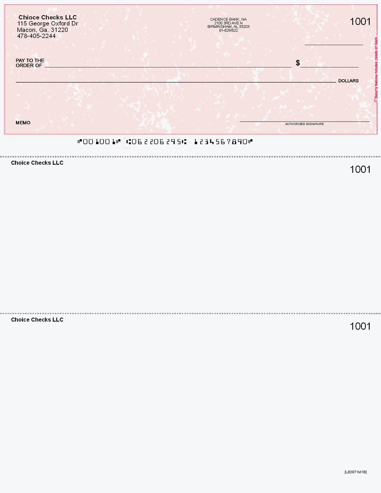 Marble Burgundy Imprinted Business Check on Top - Good Security