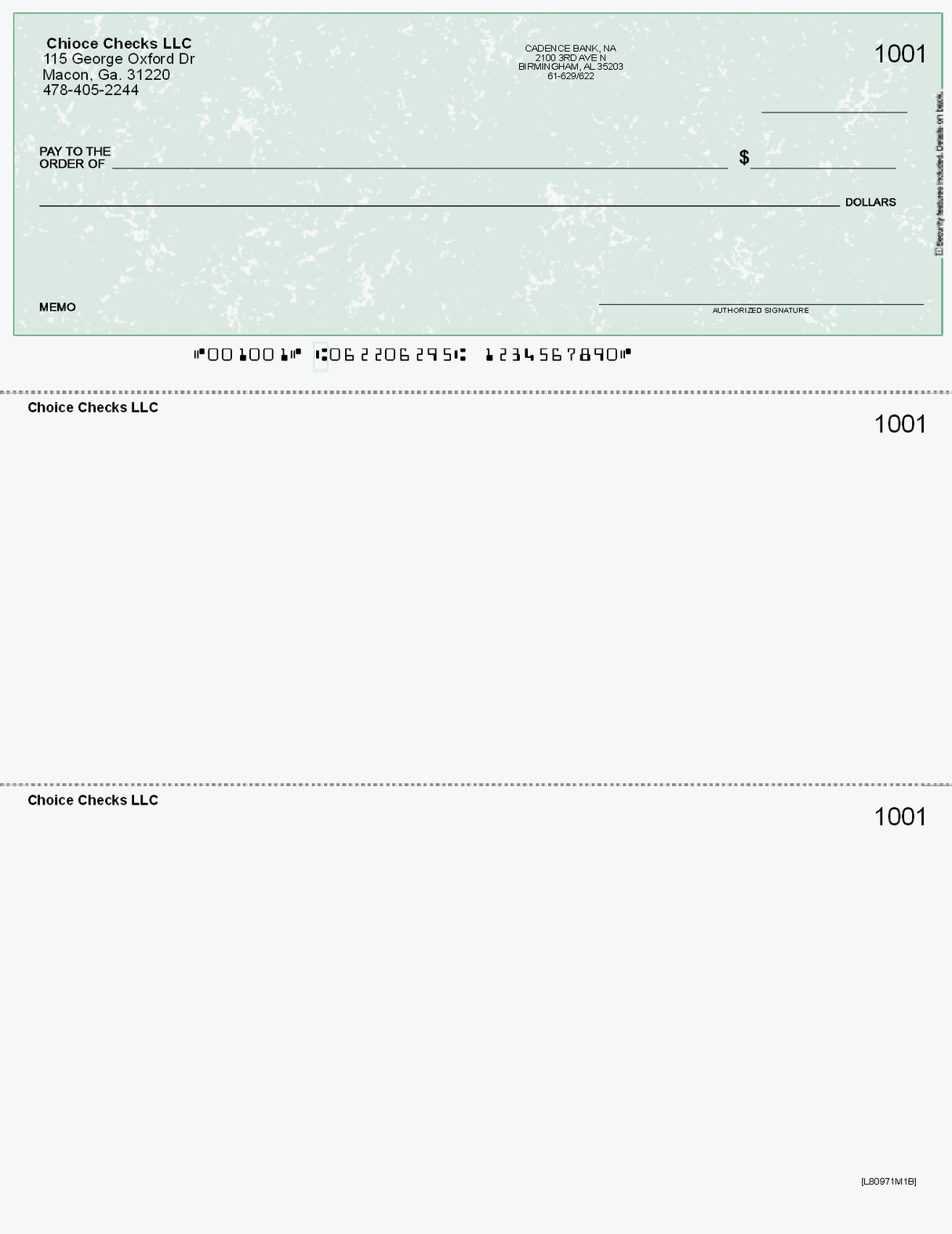 Imprinted Marble Green Business Check on Top - Better Security