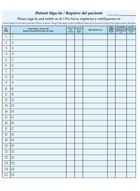 Patient Sign-In Forms (Packs of 125)