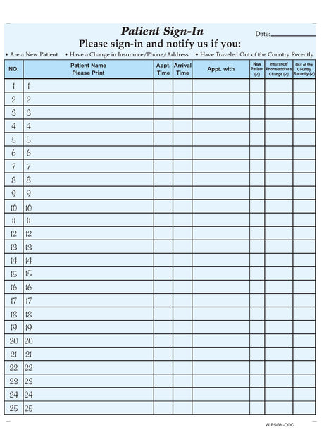 Patient Sign-In Forms (Packs of 125)