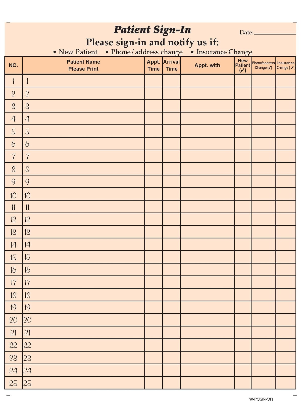 Patient Sign-In Forms (Packs of 125)