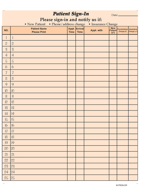 Patient Sign-In Forms (Packs of 125)