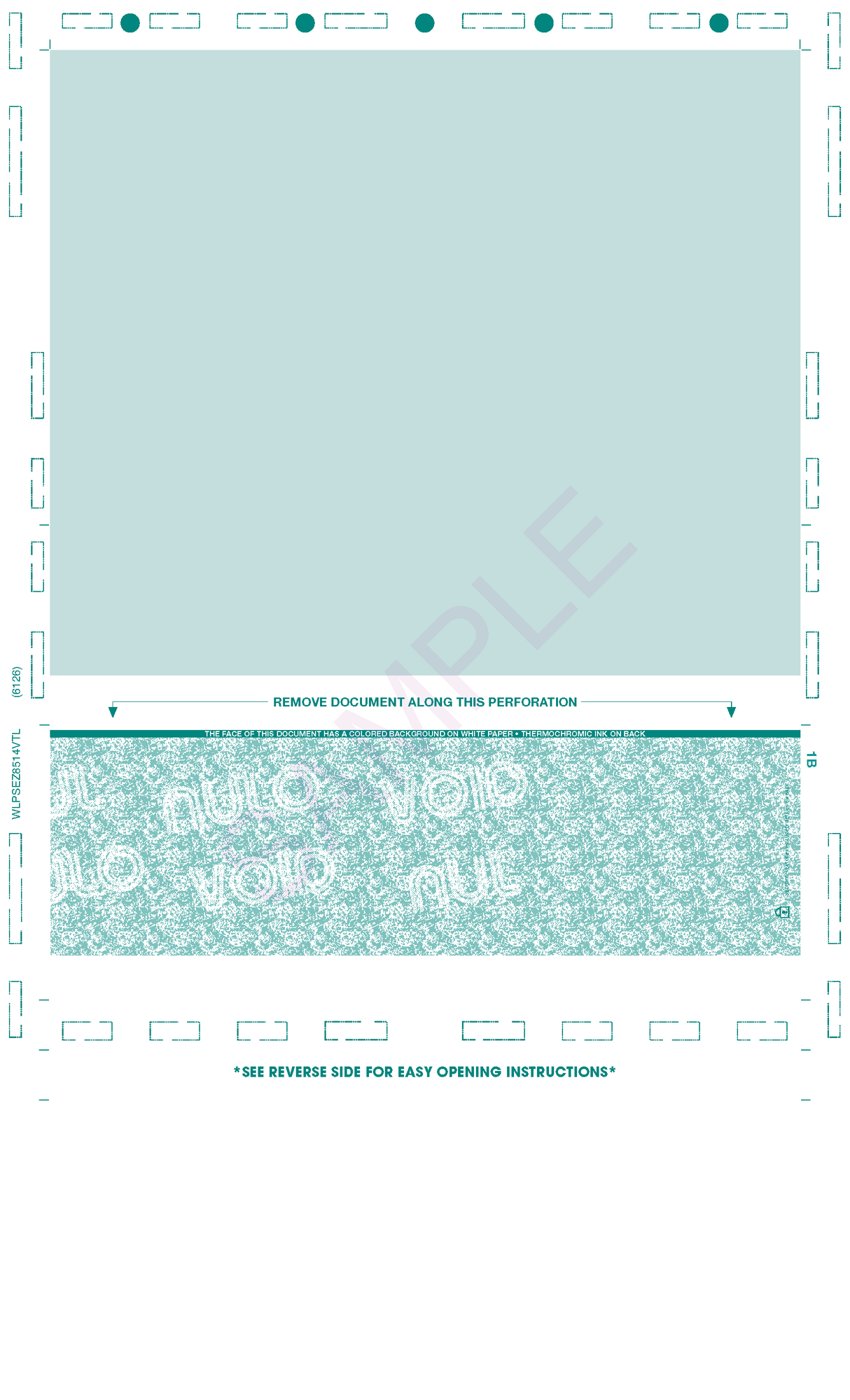 Check, Void Pantograph, Teal 328 EZ-fold 28#, 8-1/2" x 14" Eccentric Z-Fold EZ-fold