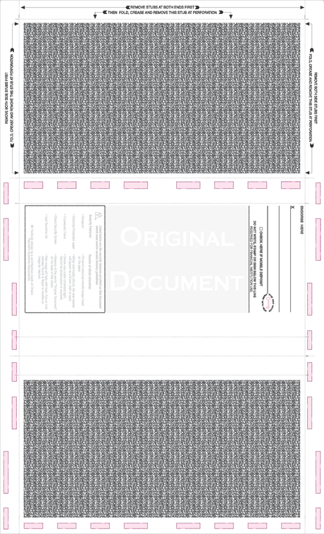 Check, Stock, Blank, Two Blockouts, Hologram 28# 8-1/2" x 14" Eccentric Z-Fold EZ-Fold. Back