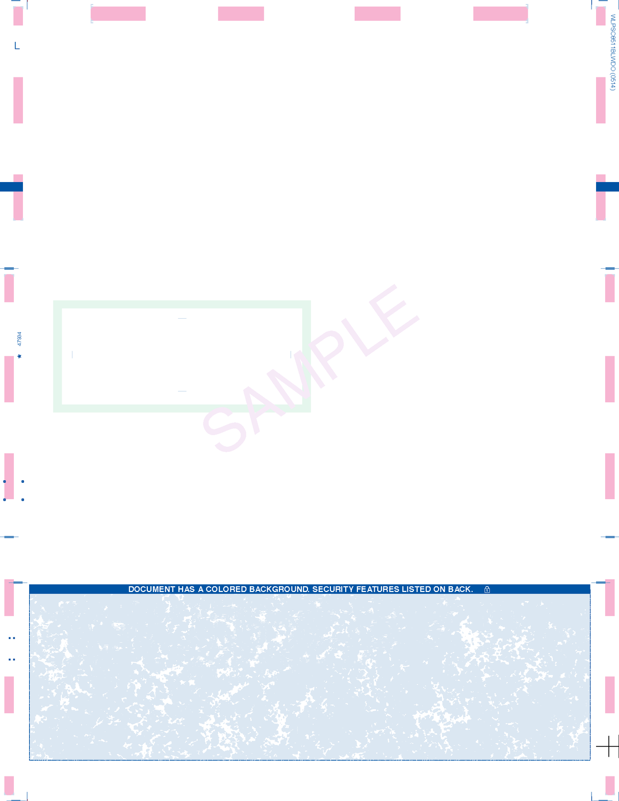 Check, Window, Reflex Blue, One Blue blockout 28# MOCR, 8-1/2" X 11 C-Fold