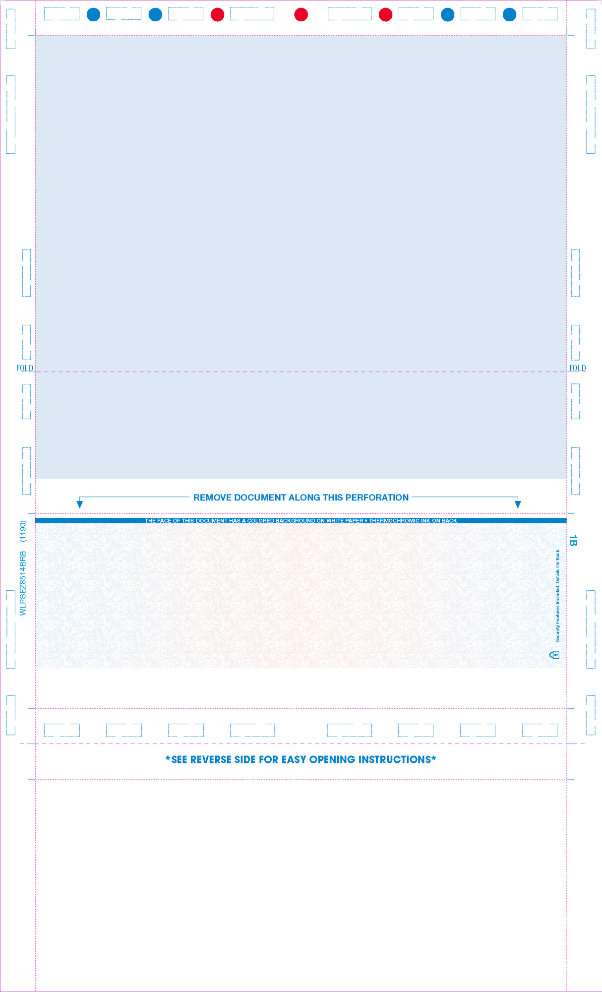 Check, Void Prismatic Pantograph, Process Blue/Red185/Process Blue 28#, 8-1/2" x 14" Eccentric Z-Fold EZ-fold