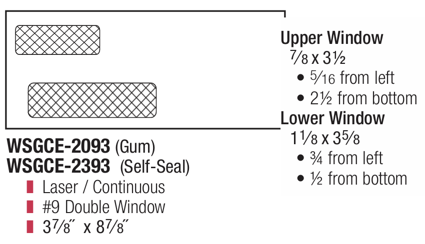 Double Window Gummed Envelope Safeguard Compatible - Self Seal